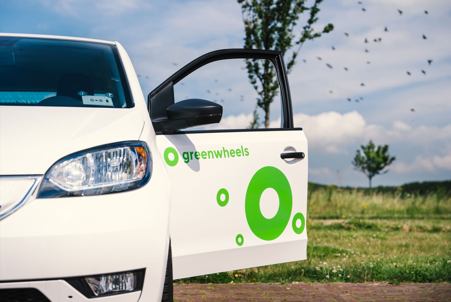 Elektrische Greenwheels deelauto in de natuur